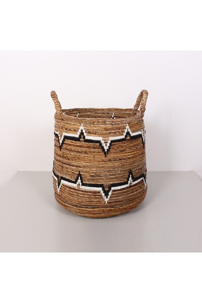 Mylamp Aztek Doğal Abaka El Yapımı Yuvarlak Kulplu Sepet  45x48x66 cm