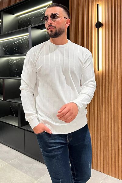 MİSHAR İTALİA Ανδρικό πλεκτό πουλόβερ White Crew Neck