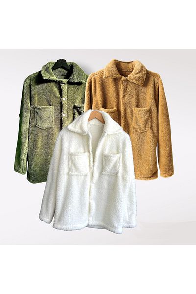 Fifty Color Πακέτο 3 Unisex Χακί Μαύρο και Λευκό Λούτρινο Πουκάμισο Ζακέτα Fleece