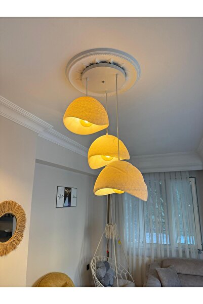 Limon 3D Desing 3 Lü Sarkıt Avize Beton Görünüm Rustik E27 Modern Avize Bohem (E27 Ampul Dahildir.)