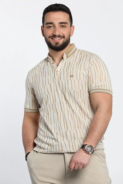 MİSHAR İTALİA Μπλουζάκι με μπεζ ανδρικό σχέδιο Lycra Polo Neck