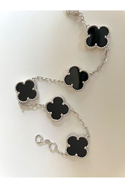 ANGELSS JEWELLERY Gümüş Siyah Bileklik (Yonca Model Bileklik)