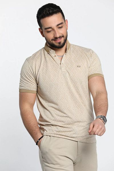 MİSHAR İTALİA Μπλουζάκι με μπεζ ανδρικό σχέδιο Lycra Polo Neck