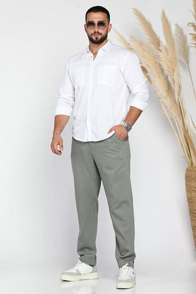 MİSHAR İTALİA Ανδρικό λινό παντελόνι Jogger με ζώνη Khaki
