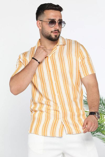 MİSHAR İTALİA Cămașă de in cu model slim fit muștar