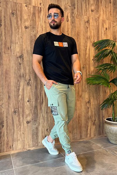 MİSHAR İTALİA Παντελόνι Jogger με αλεξίπτωτο μέντας με Velcro Slim Fit
