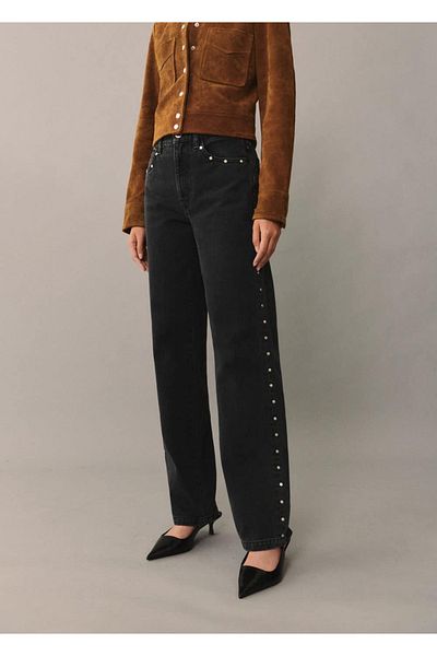 MANGO Woman Studded Straight Cut Jeans