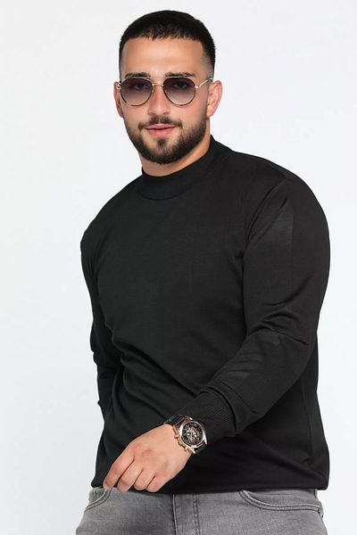 MİSHAR İTALİA Черен мъжки плетен пуловер с половин яка