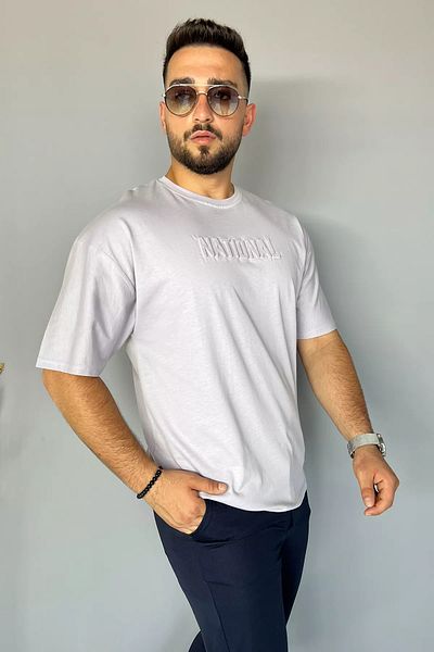 MİSHAR İTALİA Ανοιχτό γκρι ανάγλυφο μπλουζάκι με στάμπα