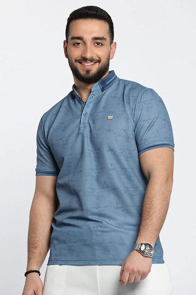 MİSHAR İTALİA Ανδρικό μπλουζάκι Indigo Self Pattern Lycra Polo Neck