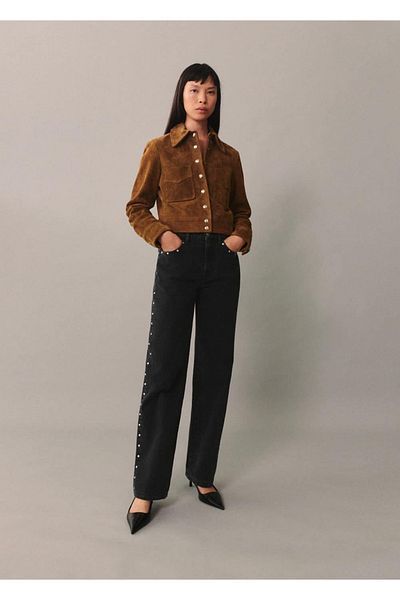 MANGO Woman Studded Straight Cut Jeans