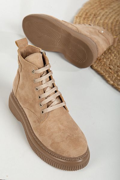 JEİSFLORİTA Γυναικείες Μπότες Tan Suede Flat Ορθοπεδικές
