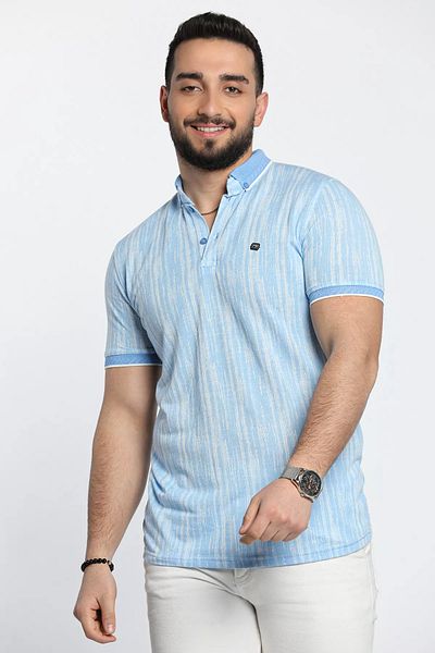 MİSHAR İTALİA Ανδρικό μπλουζάκι με μπλε μοτίβο Polo Neck
