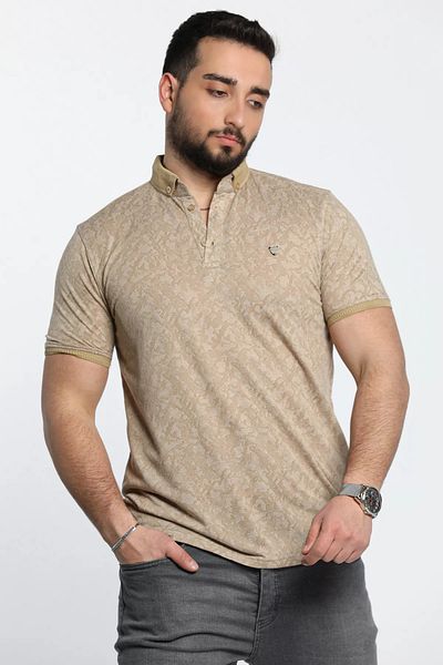MİSHAR İTALİA Μπλουζάκι με μπεζ ανδρικό σχέδιο Lycra Polo Neck