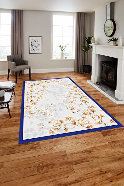 Napoli Home Baskılı Modern Çerçeveli Çiçek Desen Yıkanabilir Kaymaz Taban Yolluk Mutfak Salon Halısı