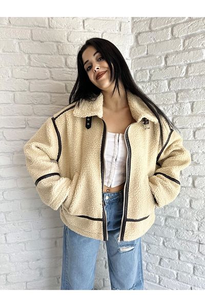 moneta boutique Teddy Furry Design Biker Jacket Coat