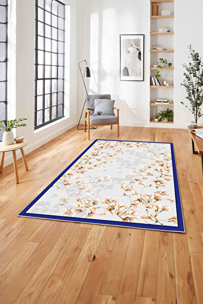 Napoli Home Baskılı Modern Çerçeveli Çiçek Desen Yıkanabilir Kaymaz Taban Yolluk Mutfak Salon Halısı