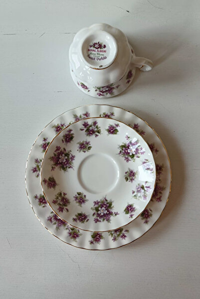 Royal Albert Sweet Violets 3 Pieces - Bone China England Double Coffee Cup
