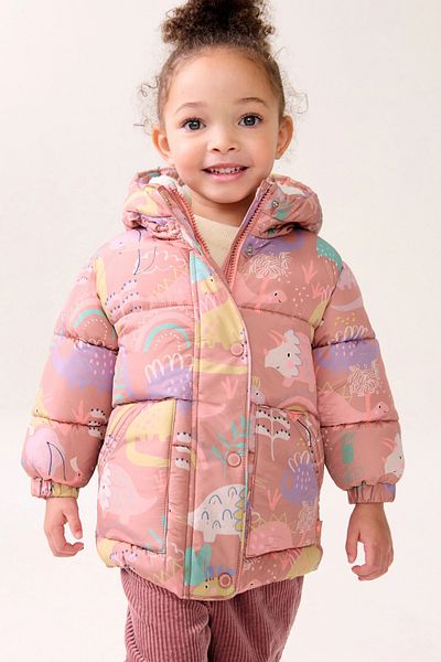 Next Baby Shower Resistant Dinosaur Patterned Lined Hooded Padded Coat