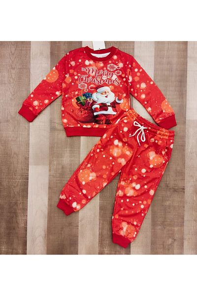 Yavrumsa Christmas Themed Printed Red Children's Tracksuit Set