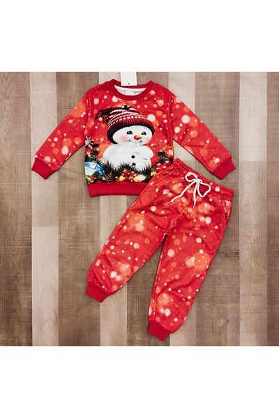 Yavrumsa Christmas Themed Printed Red Children's Tracksuit Set