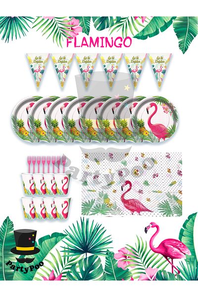 PartyPoo Σετ γενεθλίων Eco Party με θέμα Flamingo για 16 άτομα