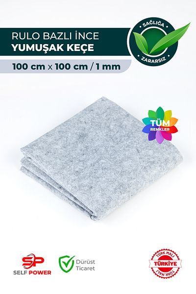 Self Power Gray Thin Felt Fabric - 1 Meter 100X100 cm Soft Meter Felt