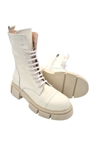 aayak&kabımofficial Genuine Leather White Women's Boots with Laces and Zipper
