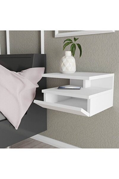 COOLOVS MDF Kapaklı Komodin - Yan Sehpa - Açık Bölmeli Komodin - Duvar Rafı -...