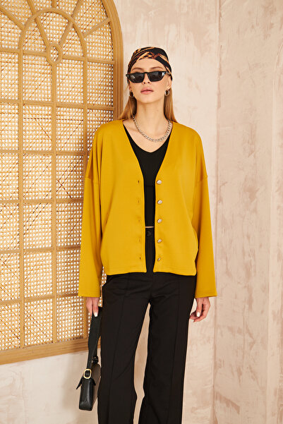 Yıldızistan Women's Scuba Fabric Buttoned Long Sleeve Pocket Jacket Cardigan ...