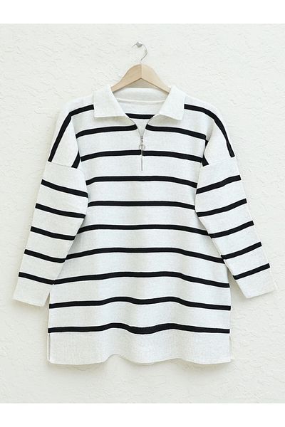 Modamorfo Πλεκτό τουνίκ Polo Neck με φερμουάρ - κρέμα