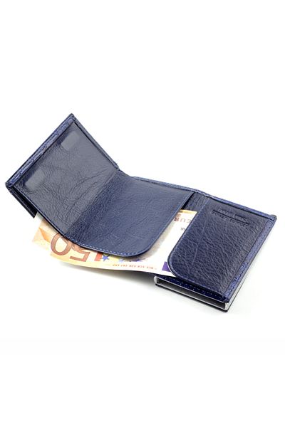 Ancora Leather Ανδρικό πορτοφόλι Navy Blue - Γνήσιο δέρμα, σχέδιο κροκό, αυτόματος μηχανισμός θήκης κάρτας