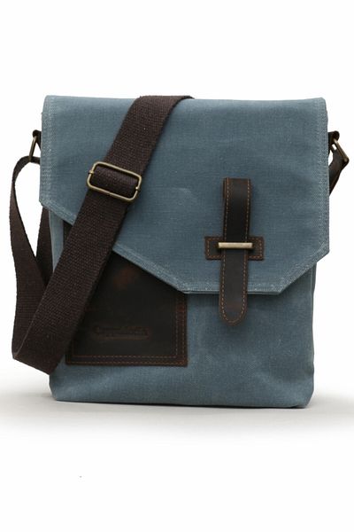 Cappadocia Vintage Genuine Leather 4035 Lemon Mold Blue Water Resistant Postman Shoulder Waxed Canvas Laptop School Bag