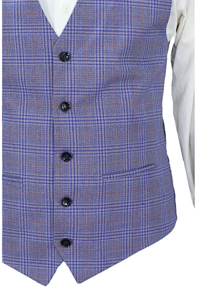 MENTOR REGALO V-подібний комір, синій картатий чоловічий жилет - 50657