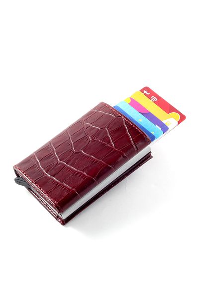 Ancora Leather Claret Red Men's Wallet - Genuine Leather Croco, Automatic Card Holder and Mechanism
