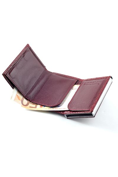 Ancora Leather Claret Red Men's Wallet - Genuine Leather Croco, Automatic Card Holder and Mechanism