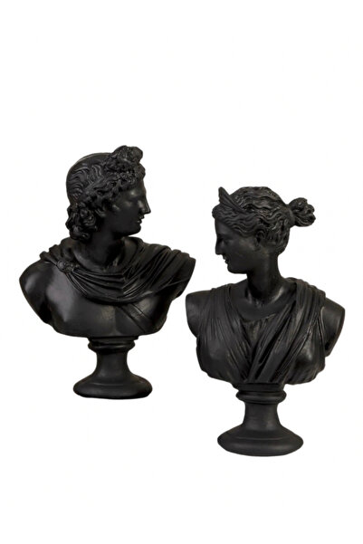 SNM Home Decoration - Apollo Ve Diana (afrodit) Siyah Polyester Büst Heykel Set