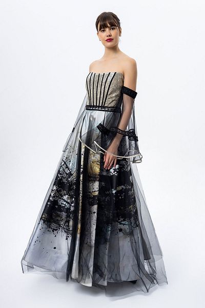 Sarı Etiket Puffy Corset Dress