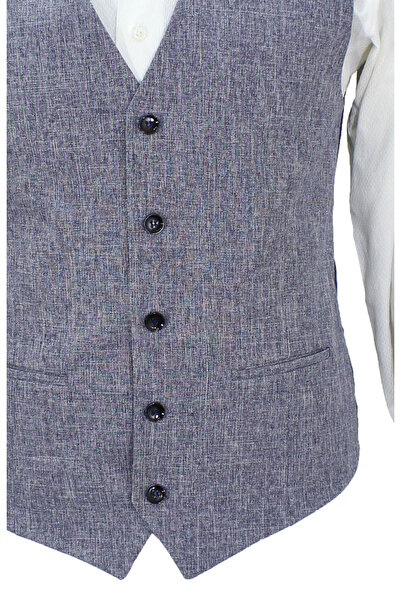 MENTOR REGALO Men's Vest V Neck Navy Blue Linen 50658