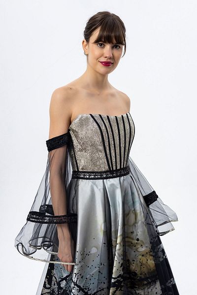 Sarı Etiket Puffy Corset Dress