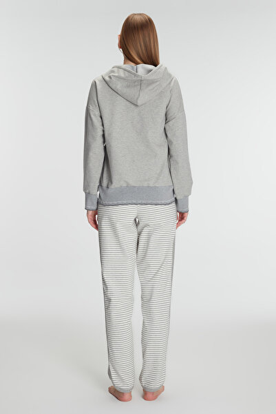 Anıl 11237 Kadın Pamuklu Uzun Kol Fermuarlı Swearshirt Sıfır Kol T-Shirt ve Pantolon Pijama Takım
