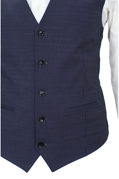 MENTOR REGALO Men's Vest V Neck Navy Blue Stripes 50651
