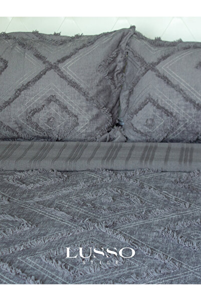 lusso stile Iskandinav Çift Kişilik Füme Yatak Örtüsü 250x260 2 Yastık Kılıfı