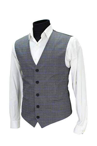 MENTOR REGALO Men's V-Neck Gray Plaid 50637