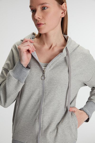 Anıl 11237 Cotton Women's Pajama Set - Long Sleeve Zip T-Shirt and Trousers