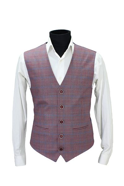MENTOR REGALO V-Neck Men's Red Plaid Vest - 50670