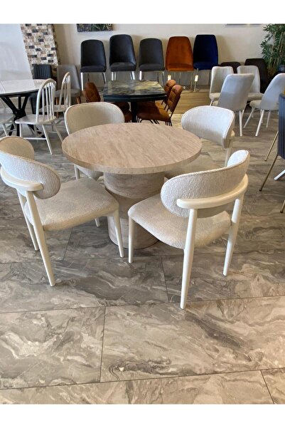 KARMOB Traverten Yuvarlak Mutfak Masası Sadece Masa Fiyatı