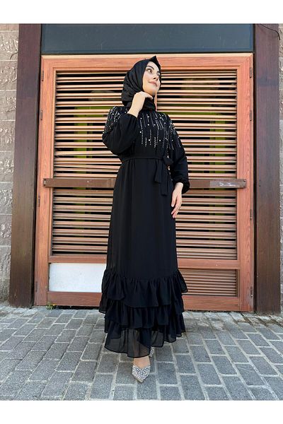 sümeyra Φόρεμα σιφόν με μαργαριτάρια με ζώνη
