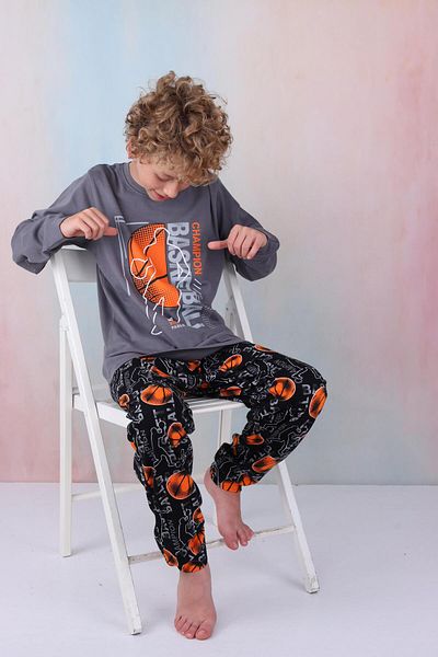 Mutlu City Boy's Basketball Long Sleeve Pajamas Set - New Season 5154-Smoked