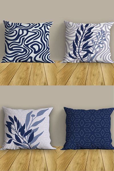 Belle Benoit Navy Blue White Design Διακοσμητικές Μαξιλαροθήκες Καναπέ Σετ Κάλυμμα Μαξιλαριού Ριχτάρι Διπλής Όψης